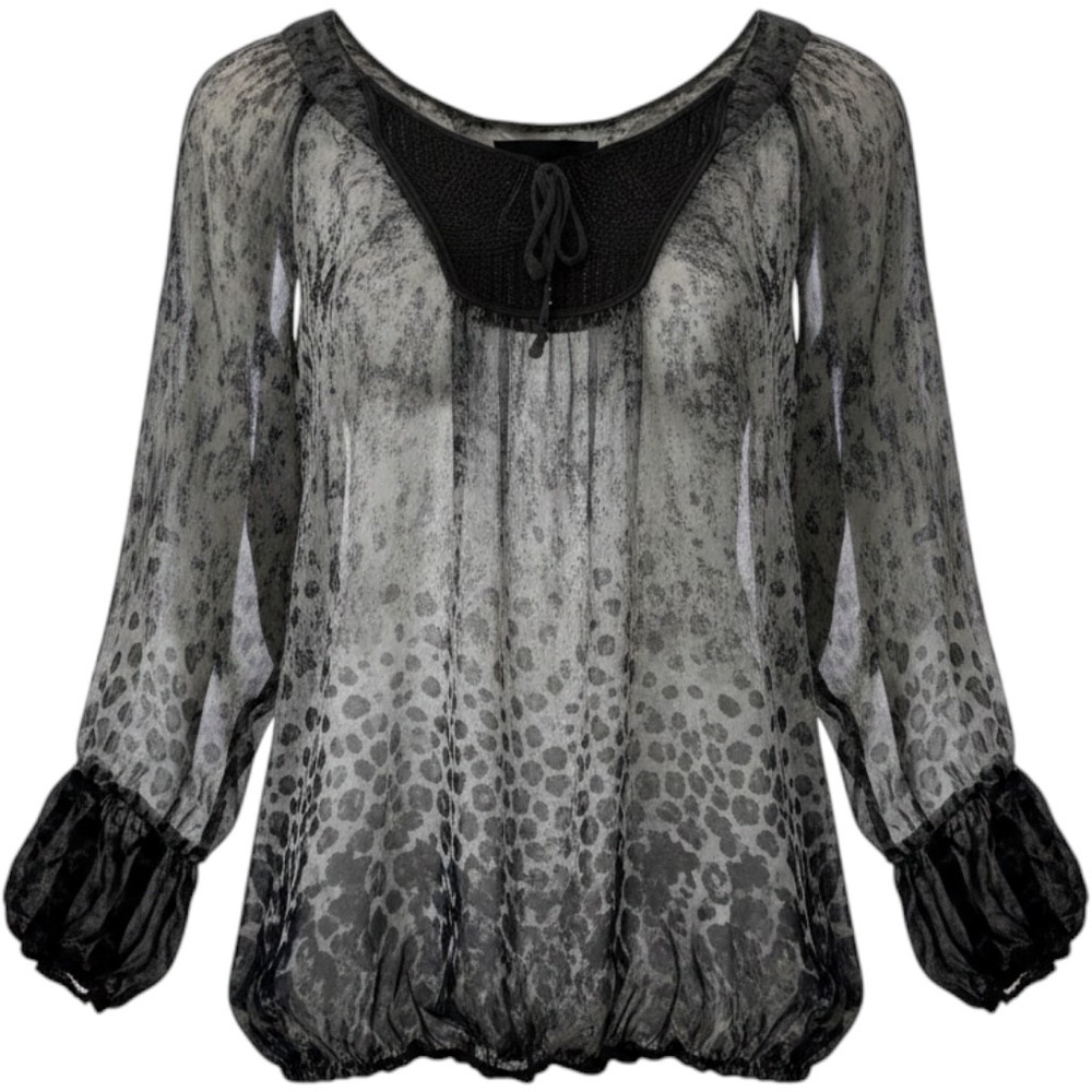Nine West Sheer Animal Print Top Womens Size M Flowy Boho Indie Neutrals Mosaic